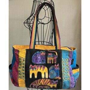 Laurel Burch Fantastic Feline Cat Canvas Purse Tote Colorful Handbag